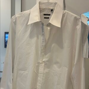 Ikks White Dress Shirt with navy stipe detail, lightly dotted print cotton